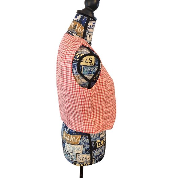 Vintage Style Handmade Tapered Darted Red White Striped Plaid Vest MEASUREMENTS - Picture 12 of 16